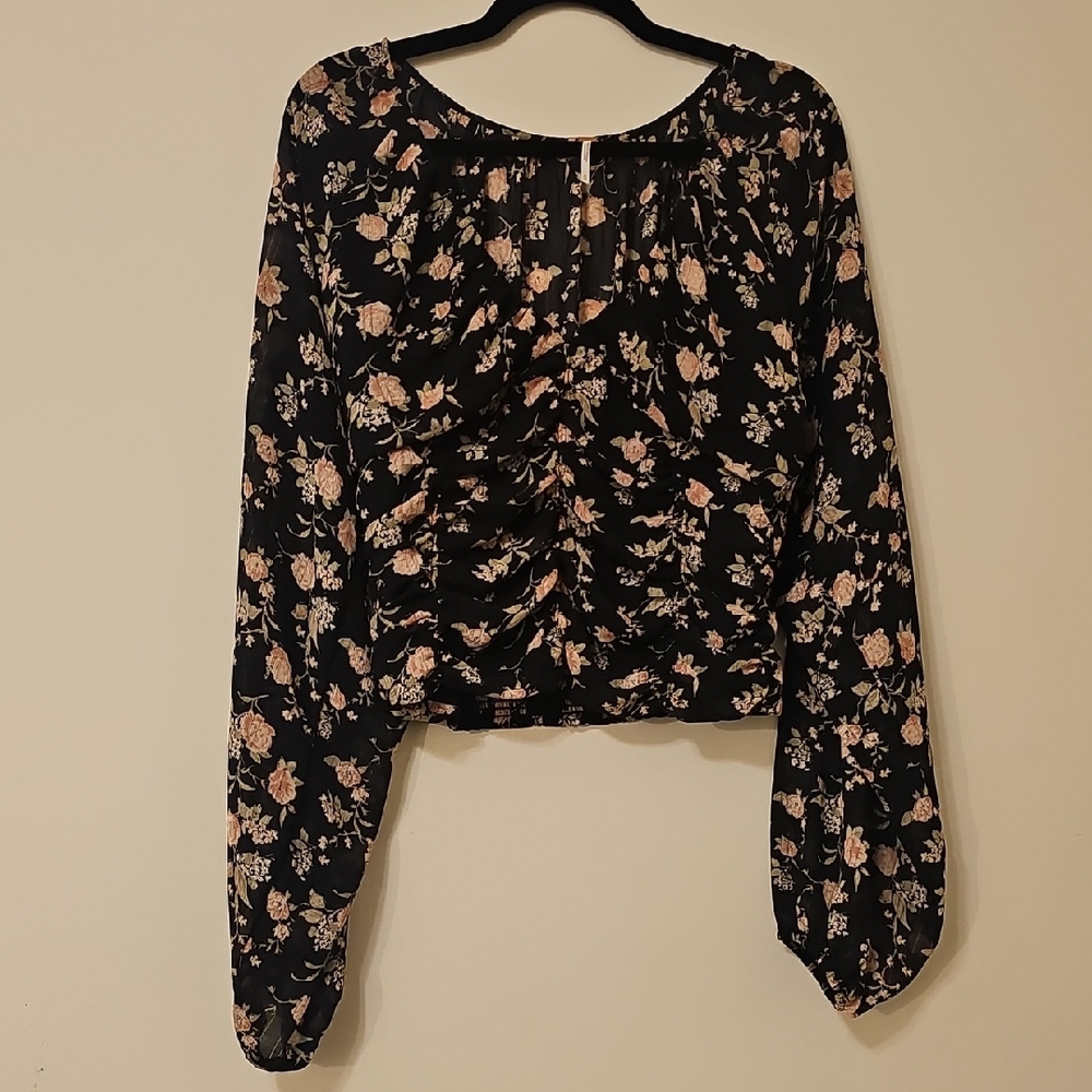 Free People Black Floral Blouse